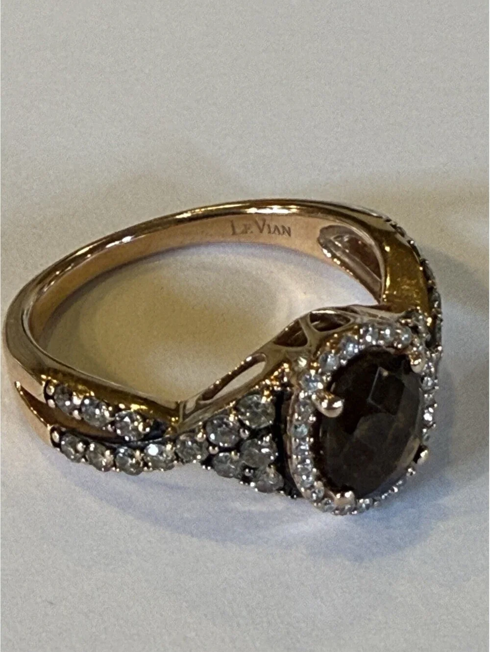 LeVian 14K Rose Gold Halo Oval Chocolate Quartz & Diamonds Ring, Size 9
